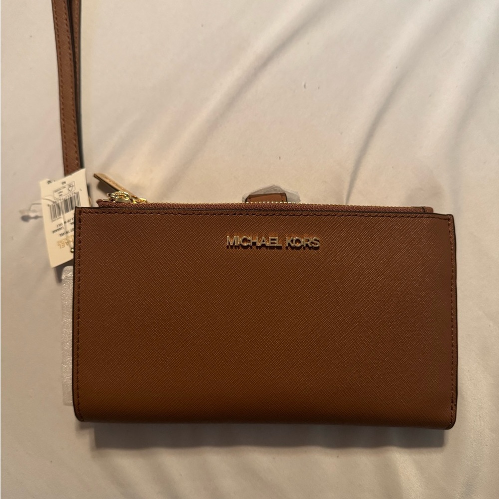 Michael Kors Brown Clutch Leather Design Wristlet